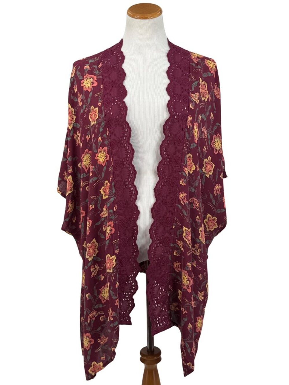 NWOT Nordstrom Floral Crochet Trim Kimono Duster OS | Whimsigoth Boho Coquette - Picture 2 of 16
